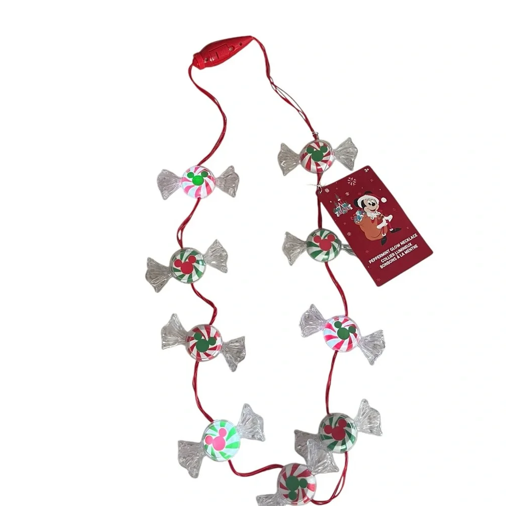 NEW Disney Parks‎ Mickey Mouse Peppermint Candy Glow Necklace
